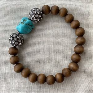 Wood Bead Bracelet withTurquoise Gem